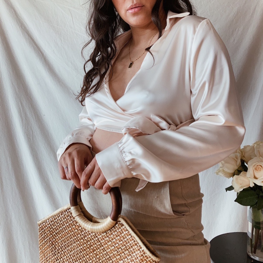 Satin Crop Wrap Top